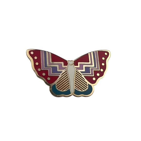 Broche Fantaisie Vintage Papillon - Occasion, En Métal Multicolore, Bijou Décoratif Pour Col Ou Chapeau